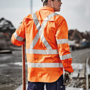 Mens Hi Vis X Back NSW Rail Taped Shirt Orange