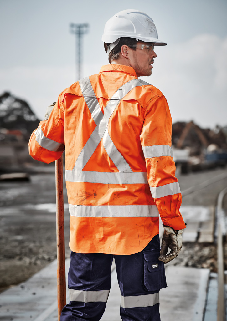 Mens Hi Vis X Back NSW Rail Taped Shirt Orange Mens Hi Vis X Back NSW Rail Taped Shirt Orange