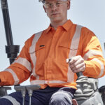Mens Hi Vis X Back NSW Rail Shirt - Segmented Tape Orange