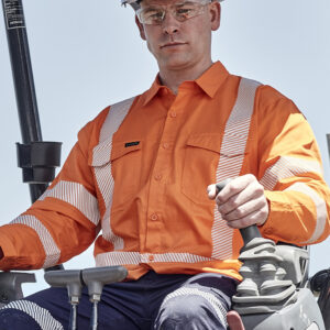Mens Hi Vis X Back NSW Rail Shirt - Segmented Tape Orange