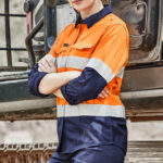 Womens Rugged Cooling Hi Vis Taped Long Sleeve Shirt Orange/Navy