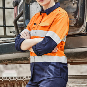 Womens Rugged Cooling Hi Vis Taped Long Sleeve Shirt Orange/Navy
