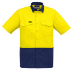 Mens Rugged Cooling Hi Vis Short Sleeve Shirt Yellow/Navy