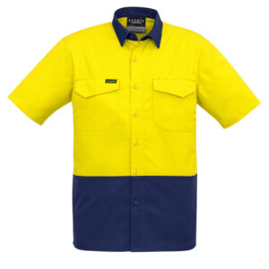 Mens Rugged Cooling Hi Vis Short Sleeve Shirt Yellow/Navy