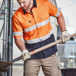 Mens Rugged Cooling Hi Vis Taped Short Sleeve Shirt Orange/Navy