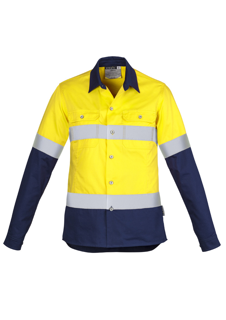 Womens Industrial Long Sleeve Shirt - Hoop Taped Yellow/Navy Womens Industrial Long Sleeve Shirt - Hoop Taped Yellow/Navy